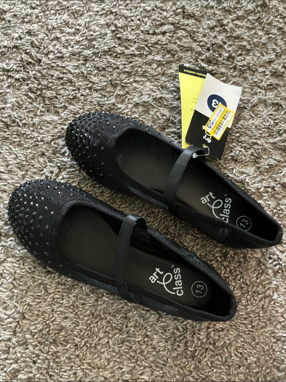 NWT Art Class Black Mesh Gem-Embellished Mary Jane Flats size Girl’s 13